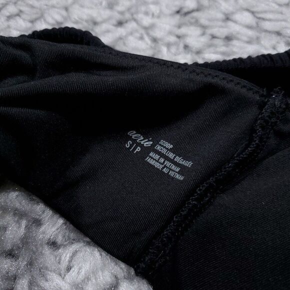 Aerie Ruffle Wide Strap Scoop Bikini Swim Top Women's Size Small Black - Picture 4 of 6